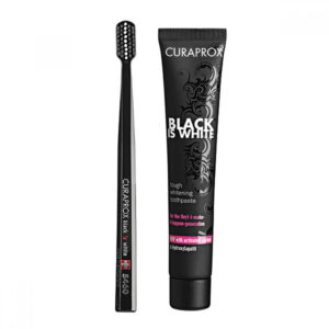 Curaprox Black is White Pack με Οδοντόβουρτσα Black is White, 1 τμχ & ΜΑΖΙ Black is White Tough Whitening Toothpaste Λευκαντική Οδοντόκρεμα, 90ml