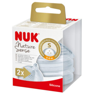Nuk Nature Sense Θηλή Σιλικόνης Μεγεθος S (3 μικροσκοπικές οπές για μητρικό γάλα, φόρμουλα  γάλακτος, τσάι, νερό), 0-6m (10.709.286), 2 τεμάχια