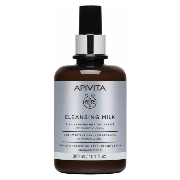Apivita Cleansing Milk Γαλάκτωμα Καθαρισμού 3 σε 1 με Χαμομήλι & Μέλι για Πρόσωπο & Μάτια, 300ml