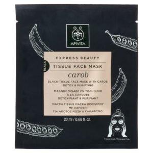 Apivita Express Beauty Tissue Face Mask Carob Μαύρη Tissue Μάσκα Προσώπου για Αποτοξίνωση & Καθαρισμό, 20ml