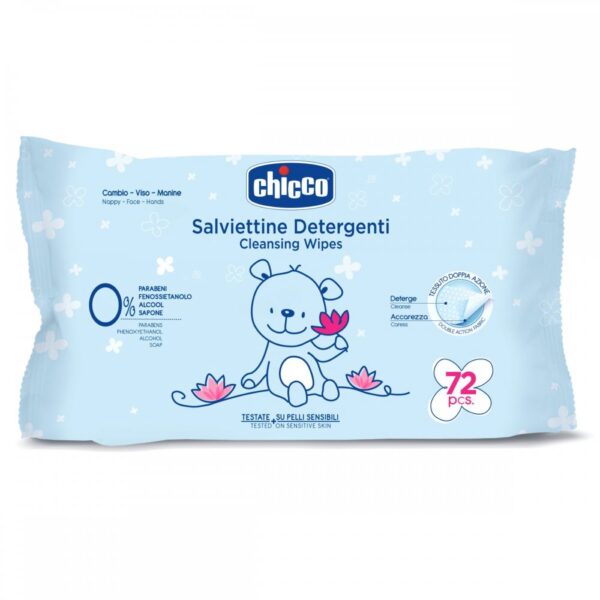 Chicco Cleansing Wipes Μωρομάντηλα Ελεγμένα για Ευαίσθητο Δέρμα, 72τμχ