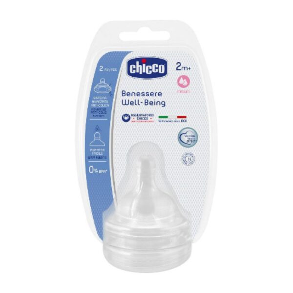 Chicco Well Being 2m+ Θηλή Σιλικόνης Μεσαίας Ροής "Σαν τη Μαμά", 2 τεμάχια