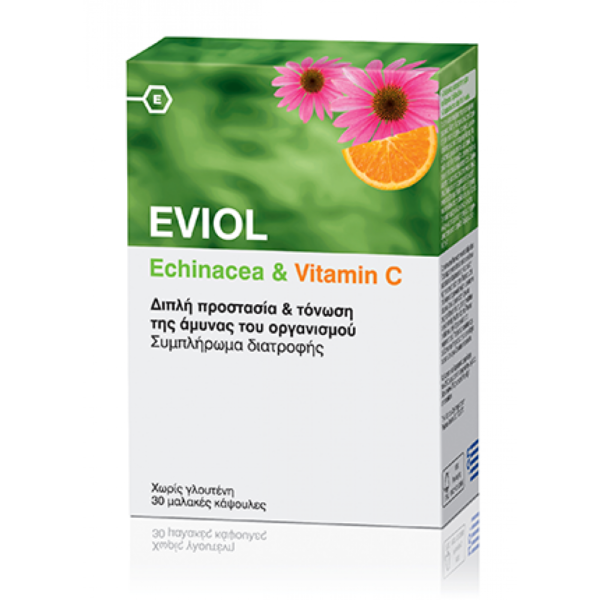 Eviol Food Supplements Echinacea & Vitamin C 30caps, Συμπλήρωμα Διατροφής Με Εχινάκεια & Βιταμίνη C