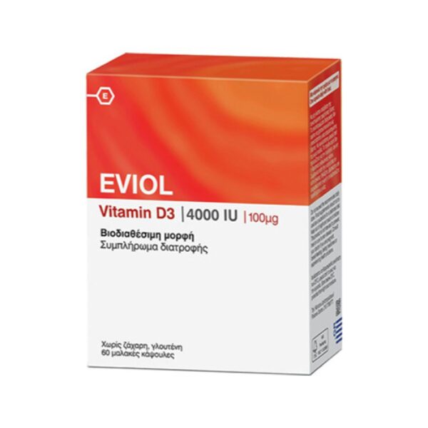 Eviol Vitamin D3 4000IU 100mcg 60caps. Βιταμίνη D για την Καλή Λειτουργία των Οστών & των Δοντιών