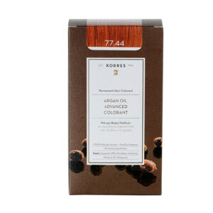 Korres Argan Oil Advanced Colorant 77.44 Ξανθό Έντονο Χάλκινο Μόνιμη Βαφή Μαλλιών με Τεχνολογία Pigment  Lock που κλειδώνει το Χρώμα, 50ml