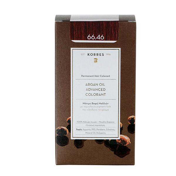 Korres Argan Oil Advanced Colorant 66.46 Έντονο Κόκκινο Βουργουνδίας Μόνιμη Βαφή Μαλλιών με Τεχνολογία  Pigment Lock που κλειδώνει το Χρώμα, 50ml