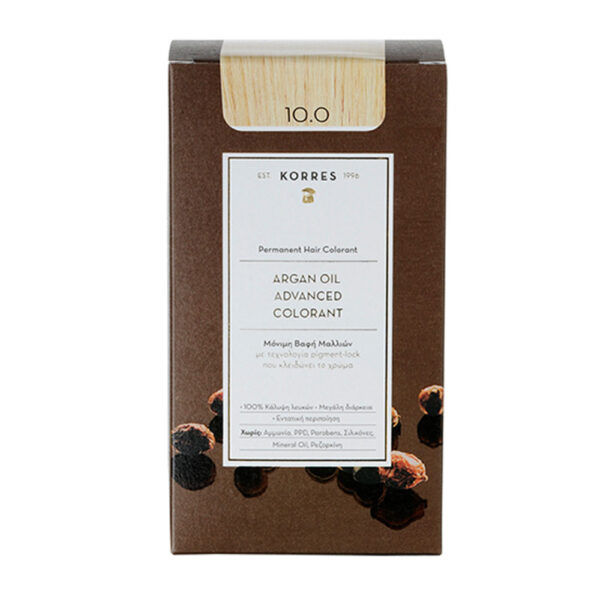 Korres Argan Oil Advanced Colorant 10.0 Ξανθό Πλατίνας Μόνιμη Βαφή Μαλλιών με Τεχνολογία Pigment Lock  που κλειδώνει το Χρώμα, 50ml