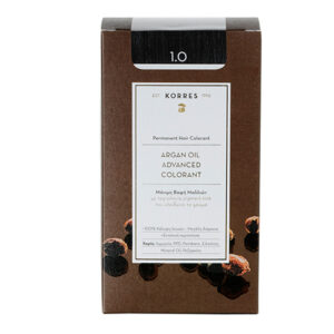 Korres Argan Oil Advanced Colorant 1.0 Μαύρο Φυσικό Μόνιμη Βαφή Μαλλιών με Τεχνολογία Pigment Lock που κλειδώνει το  Χρώμα, 50ml