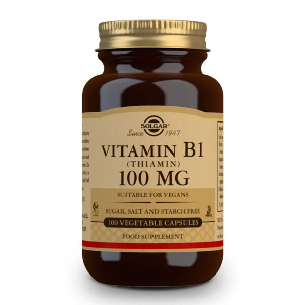 Solgar Vitamin Β1 100mg, Βιταμίνη Β1. Συμβάλει στην Καλή Υγεία Νευρικού Συστήματος, των Μυών & της Καρδιάς, 100 veg. caps