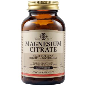 Solgar Magnesium Citrate 200mg, 120tabs. Για την Καλή Λειτουργία των Μυών & του Νευρικού Συστήματος, Μειώνει τις Κράμπες.