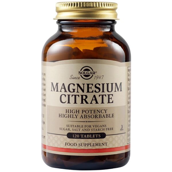 Solgar Magnesium Citrate 200mg, 120tabs. Για την Καλή Λειτουργία των Μυών & του Νευρικού Συστήματος, Μειώνει τις Κράμπες.