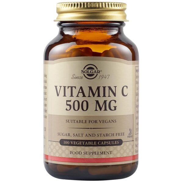 Solgar Vitamin C 500mg Συμπλήρωμα Διατροφής  Βιταμίνη C για Ενίσχυση Ανοσοποιητικού, Πρόληψη & Αντιμετώπιση Κρυολογήματος, 100 veg. caps