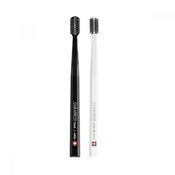 Curaprox Black is White Οδοντόβουρτσα για  λευκά δόντια & ΜΑΖΙ White is Black Οδοντόβουρτσα για λευκά δόντια, 2 τεμάχια