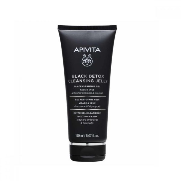 Apivita Cleansing Black Detox Cleansing Jelly Μαύρο Gel Καθαρισμού Ενεργός Άνθρακας & Προπόλη για Πρόσωπο & Μάτια, 150ml