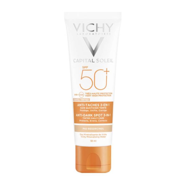 Vichy Capital Soleil Anti Dark Spot Tinted 3 in 1 SPF50+, Αντιηλιακή Προσώπου Κατά Των Κηλίδων Με Χρώμα & Μη Λιπαρή Υφή, 50ml
