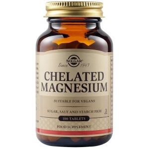 Solgar Chelated Magnesium 100mg, για Ομαλή Λειτουργία της Καρδιάς  & των Μυών, 100tabs