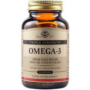 Solgar Triple Strength Omega 3, 950mg, 50 μαλακές κάψουλες. Συμβάλλει στην προστασία του καρδιαγγειακού συστήματος, στη  φυσιολογική λειτουργία του εγκεφάλου και της   όρασης.