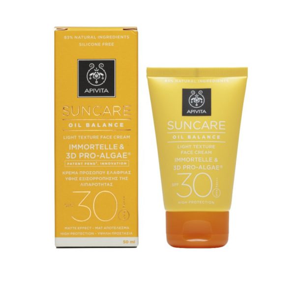 Apivita Suncare Light Texture Face Cream Immortelle & 3D Pro-Algae SPF30, 50ml