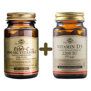 Solgar Ester-C Plus Vitamin C 1000mg 30 ταμπλέτες & Vitamin D3 2200iu, 50 κάψουλες