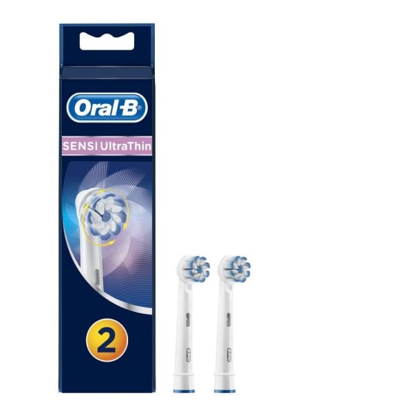 Oral B Sensi Ultra Thin Replacement Brush Heads 2τεμ, Ανταλλακτικές Κεφαλές για Ηλεκτρική Οδοντόβουρτσα για Ευαίσθητα Ούλα