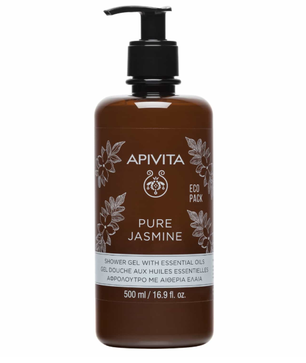 APIVITA PURE JASMINE Shower Gel Aφρόλουτρο με Aιθέρια Έλαια με Γιασεμί Ecopack 500ml