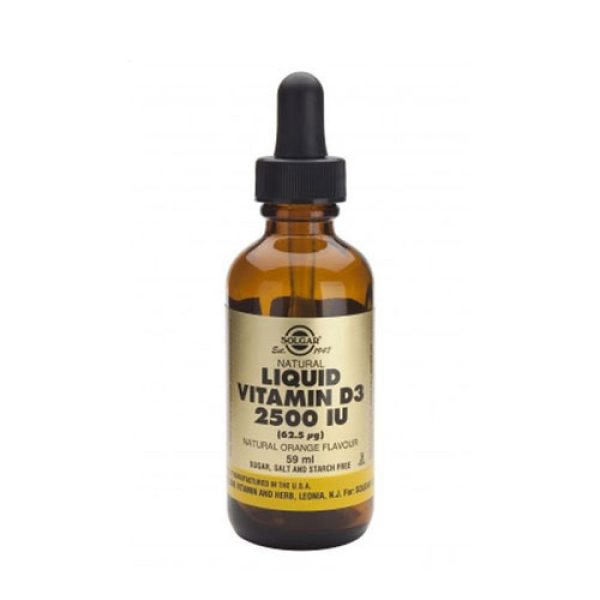 Solgar Vitamin D 3 2500 IU Liquid, Γερά Όστα, Ανοσοποιητικό, νευρικό Σύστημα, 59ml