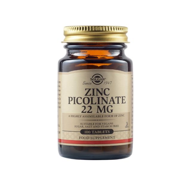 Solgar Zinc Picolinate 22mg, για Τόνωση του Ανοσοποιητικού και της Αναπαραγωγικής Υγείας, 100 tabs