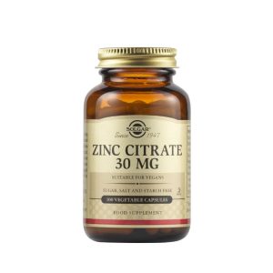 Solgar Zinc Citrate 30mg Συμπλήρωμα Διατροφής Κιτρικού Ψευδαργύρου, 100 φυτοκάψουλες