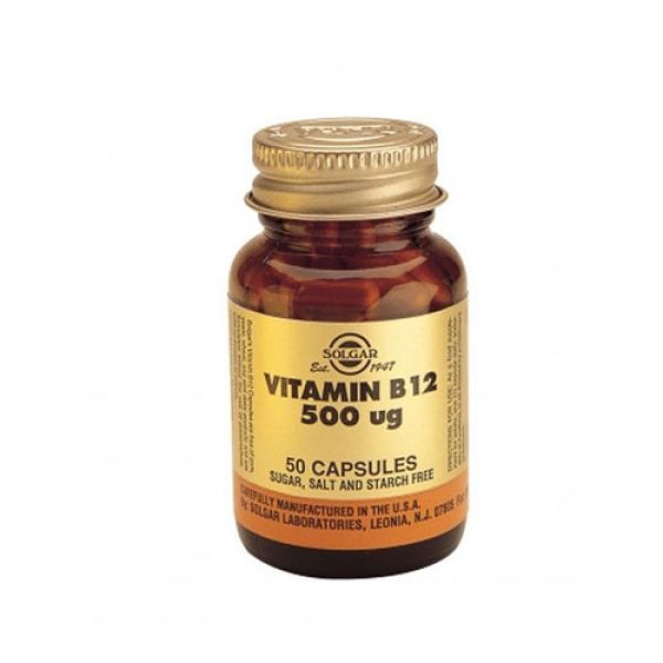 Solgar Vitamin B12 500 μg, για την Ομαλή Λειτουργία του Νευρικού Συστήματος, 50 veg. caps