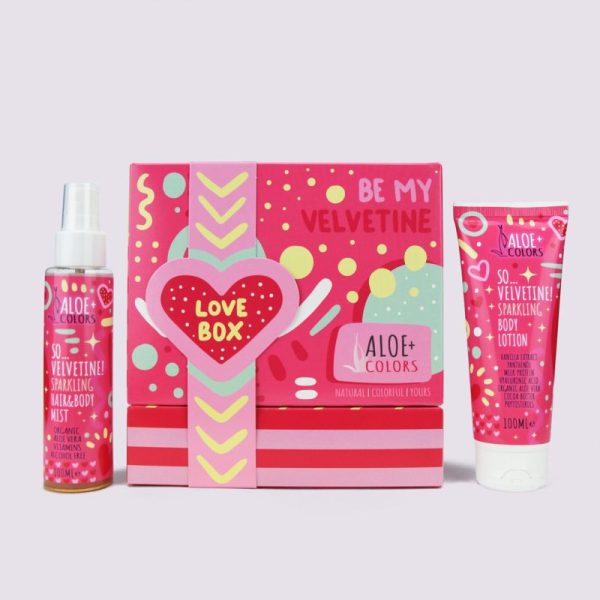 Aloe+Colors Be my Velvetine! SPARKLING Gift Box - Sparkling Hair & Body Mist 100ml & Sparkling Body Lotion 100ml
